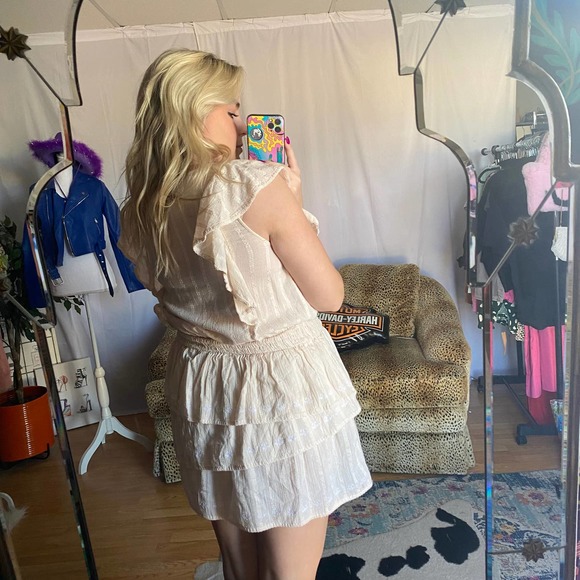 Love Sam Tiered Ruffle V-Neck Cap Sleeve Mini Dress Size Large - Picture 2 of 6